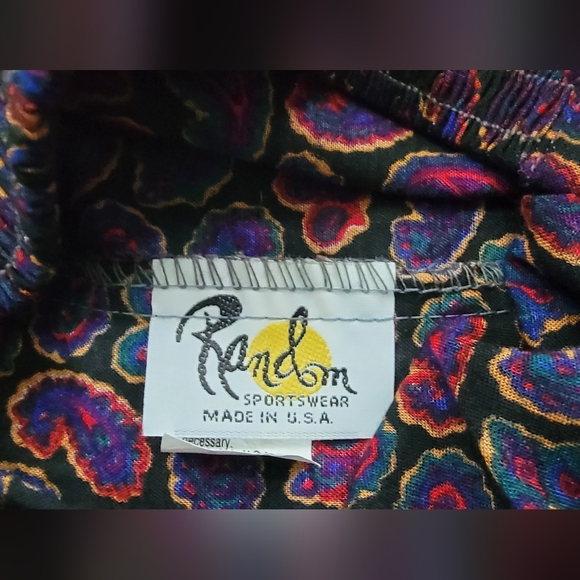 Vinatge 80's Midi Skirt Women's 16 Black, Purple & Multi Paisley Elastic Waistba - Picture 7 of 12